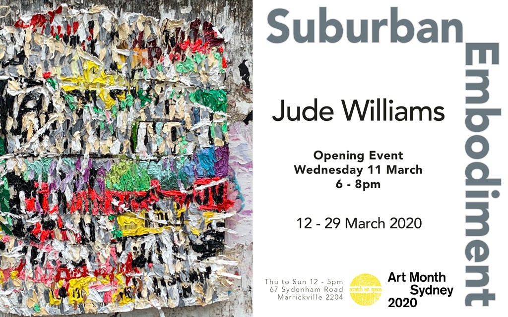 Invitation to the opening of Suburban Embodiment on Wednesday 11 March 2020 at Scratch Art Space