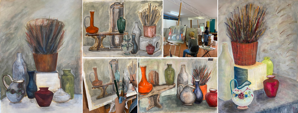 Image of paintings made by students in this course in 2021